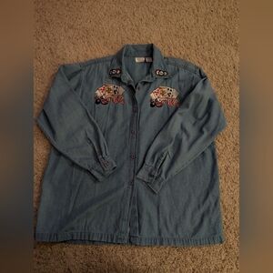 J.J.T Classics Vintage Poker Chip Embroidered Denim Button Up Shirt Women XL
